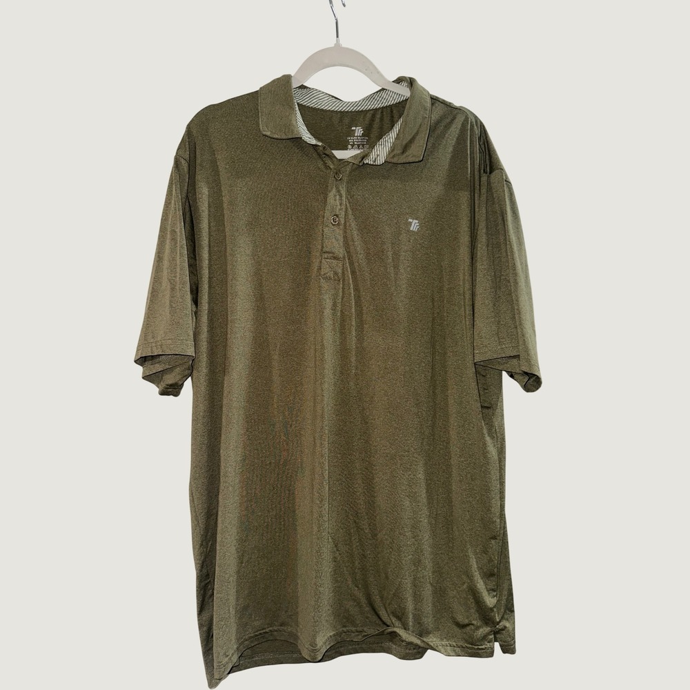TRR Mens Activewear Polo Shirt XL Heather Green Performance Golf Short‎ Sleeve